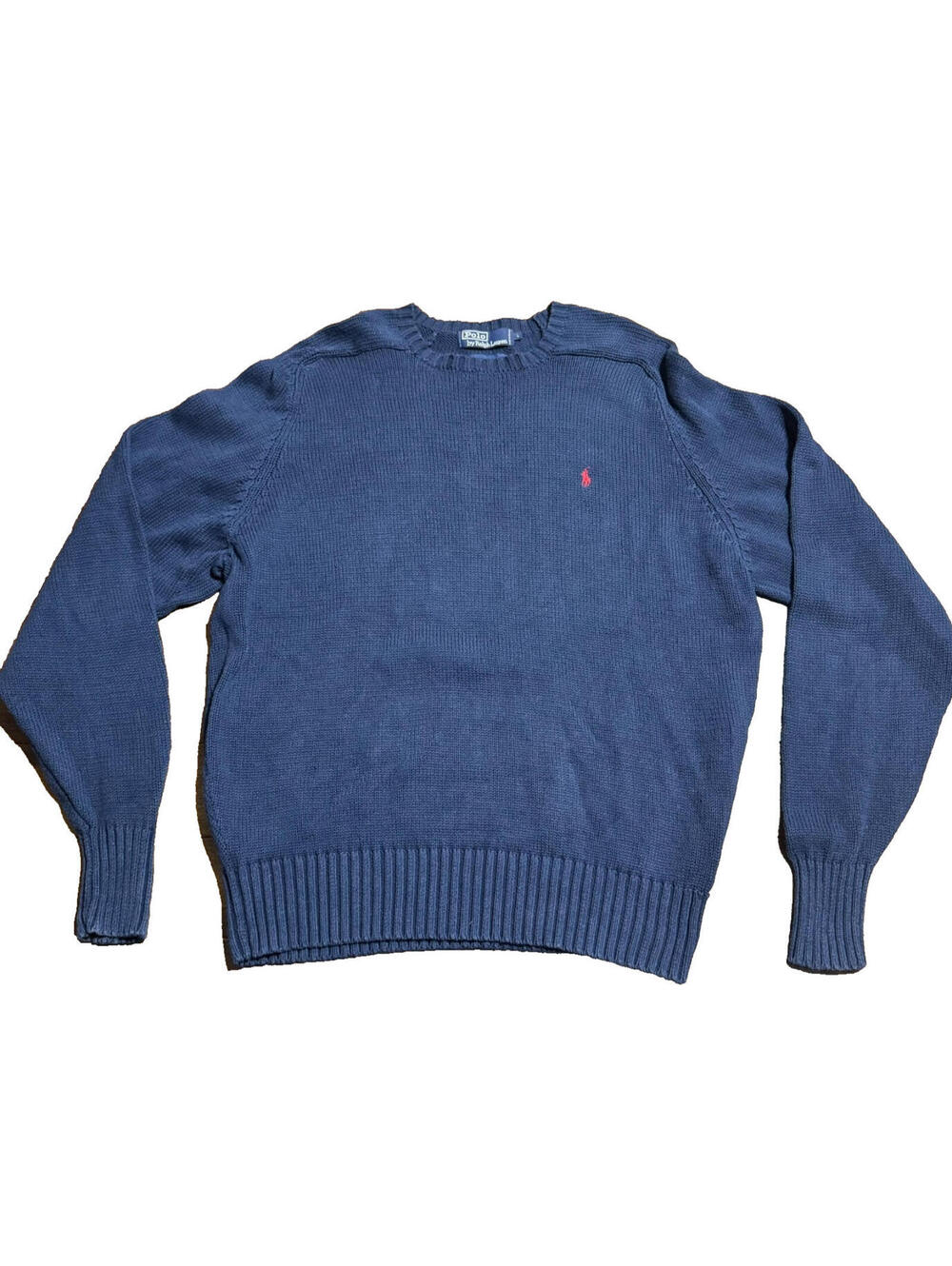 Vintage 90s Polo Ralph Lauren Knitted Sweater Men Large Navy Pony Heavy Cotton
